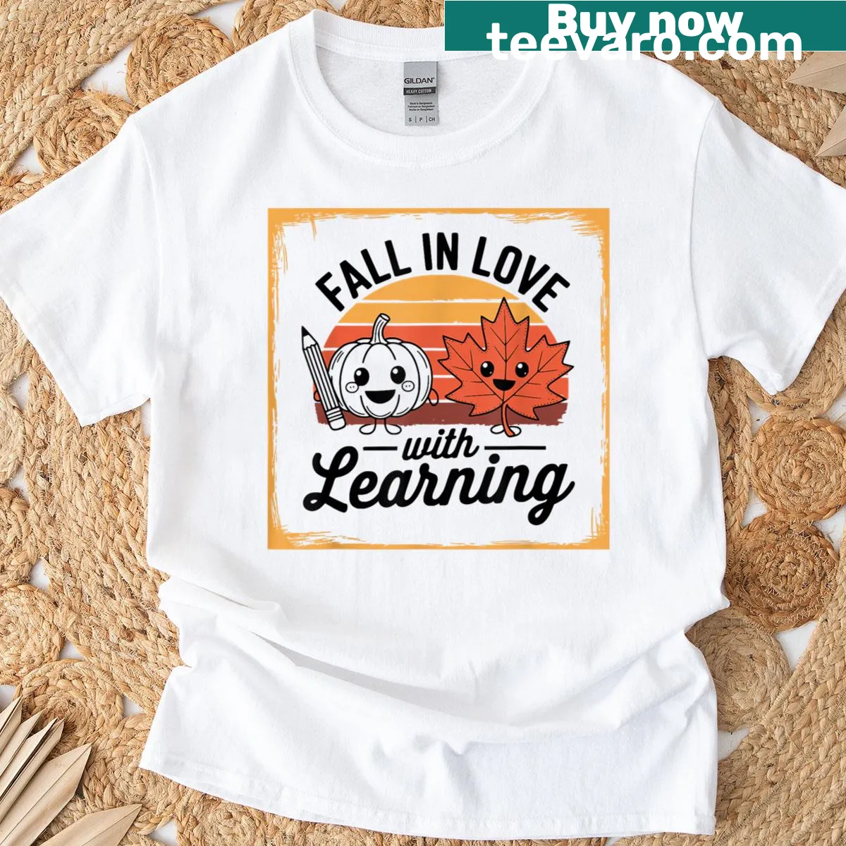Autumn-themed T-shirt with cute pumpkin and learning quote — on a men's t-shirt