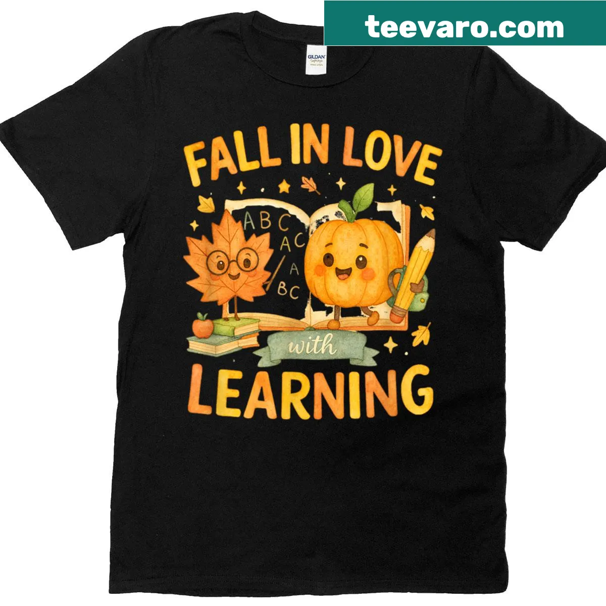 Cute autumn T-shirt for teachers with learning message — on a men's t-shirt