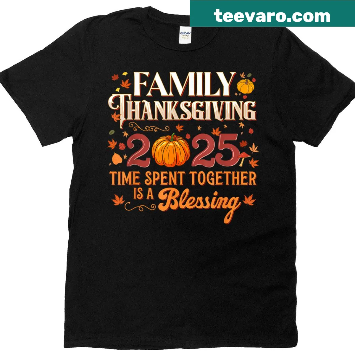 Thanksgiving Crew T-shirt featuring pumpkins and turkey graphics — on a men's t-shirt
