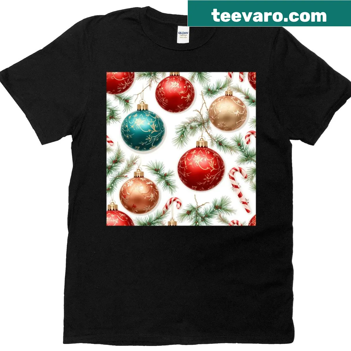Illustration of Christmas baubles and candy canes on a T-shirt — on a men's t-shirt