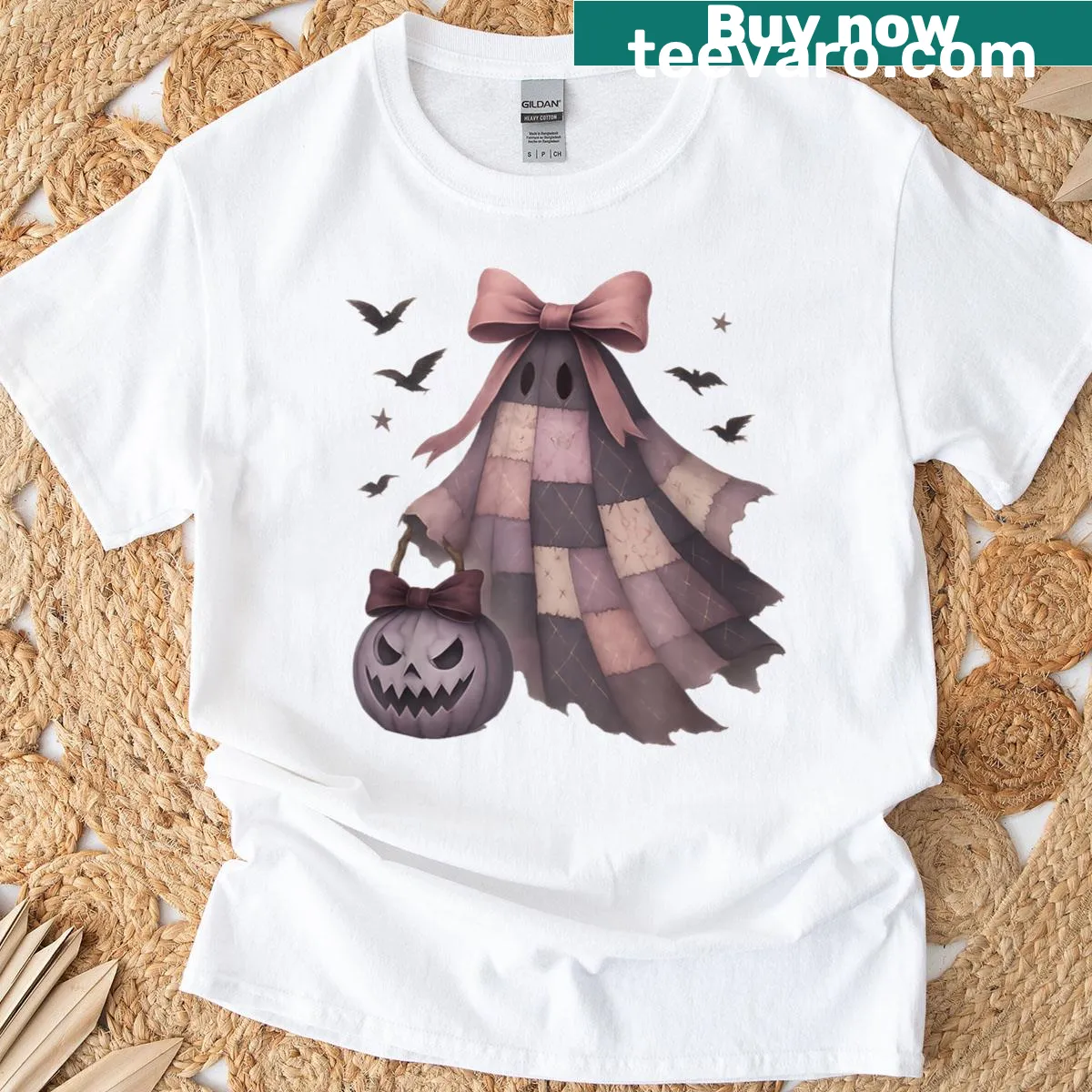 Cute floral ghost graphic T-shirt for Halloween — on a men's t-shirt