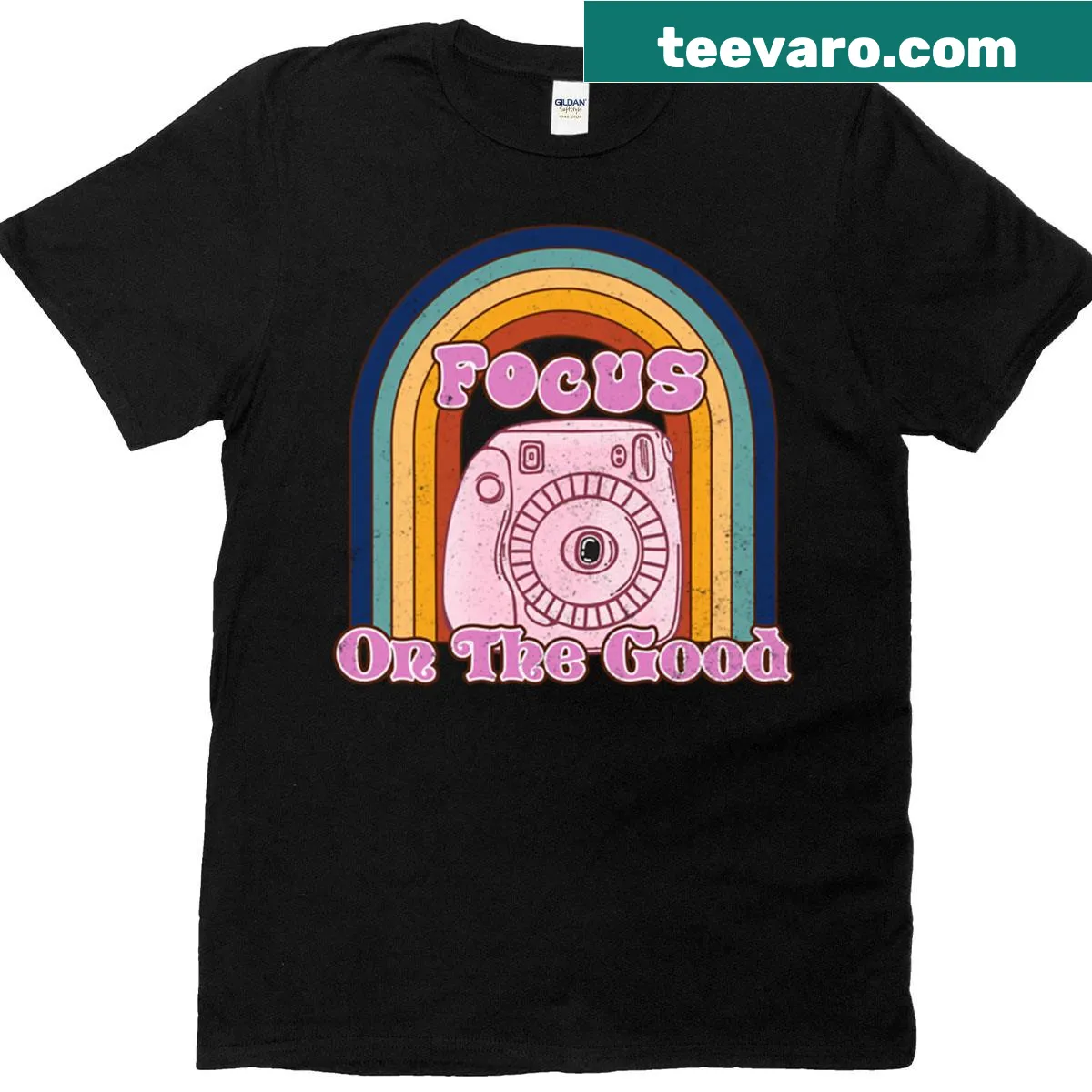 Typography t-shirt with motivational message 'Focus On The Good' — on a men's t-shirt