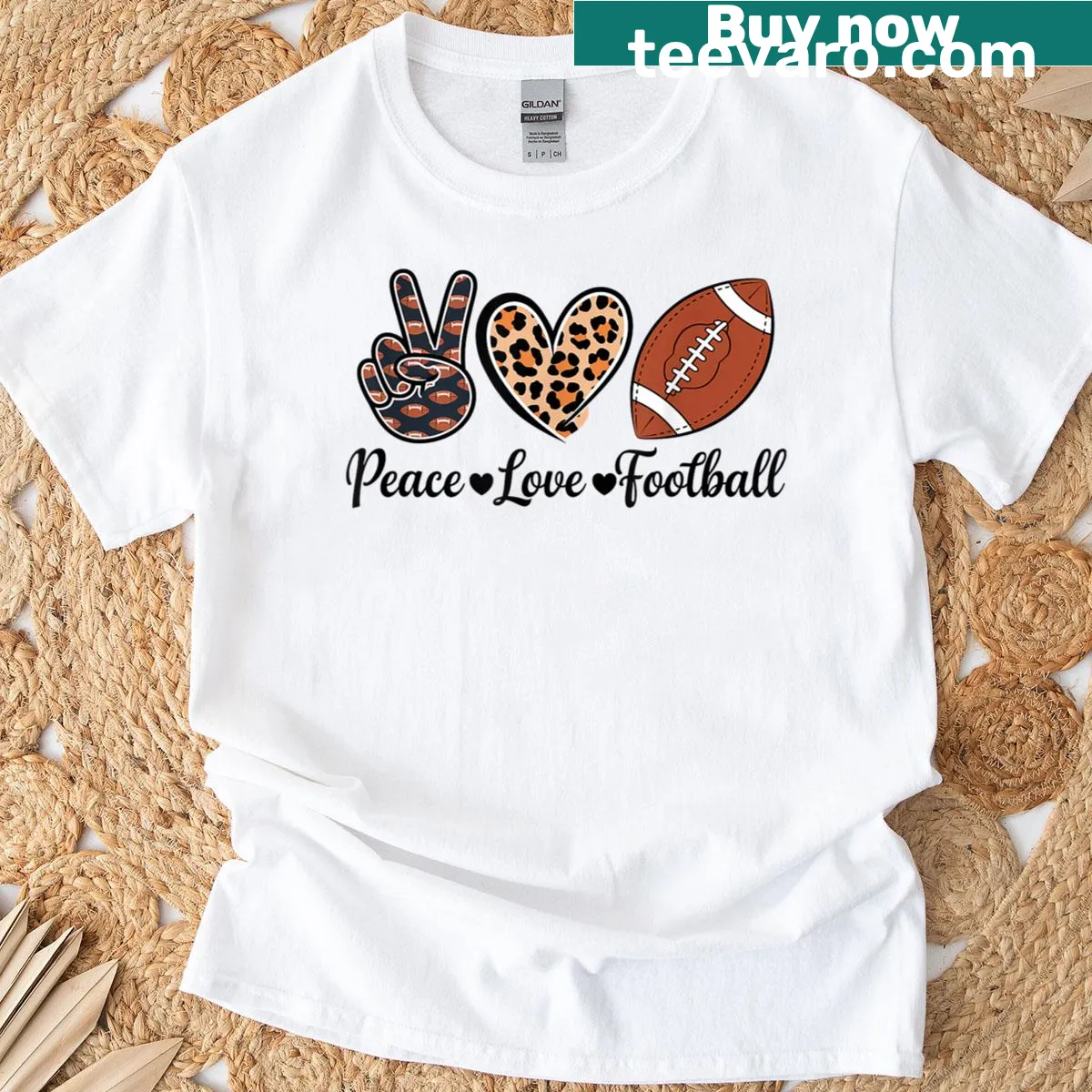 Sentimental T-shirt with the slogan Peace and Love and Football — on a men's t-shirt