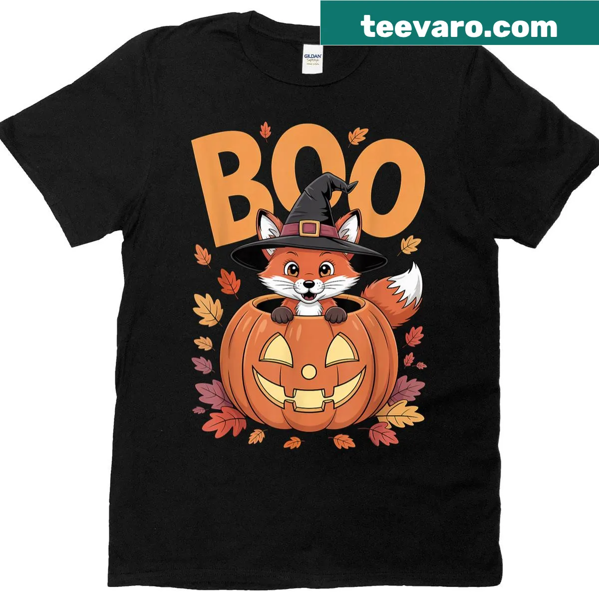 Whimsical fox in costume on pumpkin Halloween T-shirt — on a men's t-shirt