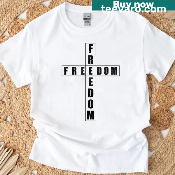 Minimalist faith t-shirt featuring a black freedom cross design