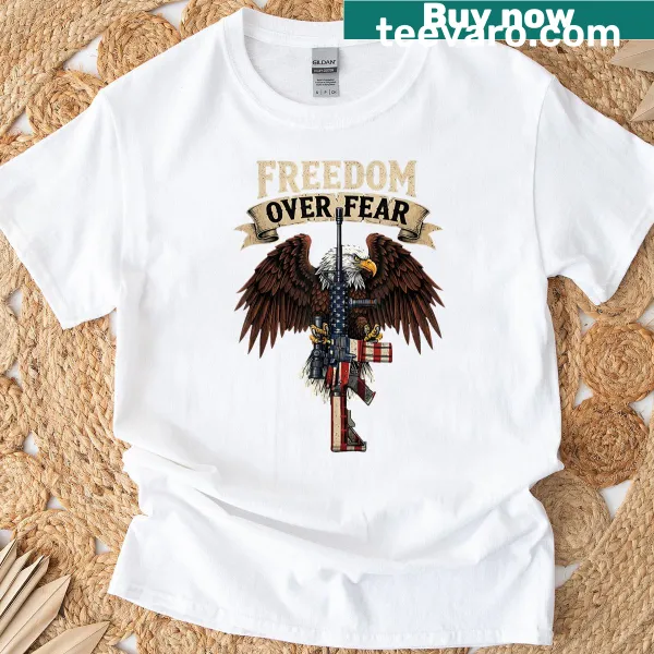 Bald eagle and American flag graphic T-shirt with patriotic message
