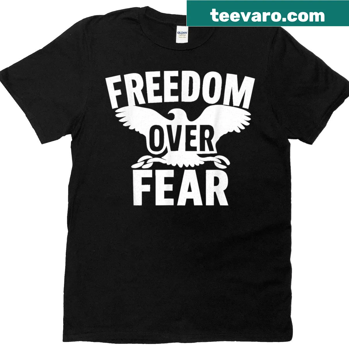 Inspirational T-shirt with the phrase 'Freedom Over Fear' — on a men's t-shirt