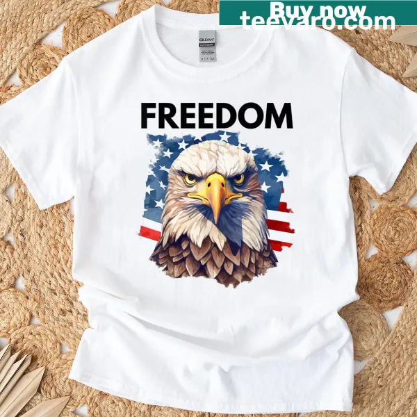 Bald eagle over the USA flag symbolizing freedom and pride