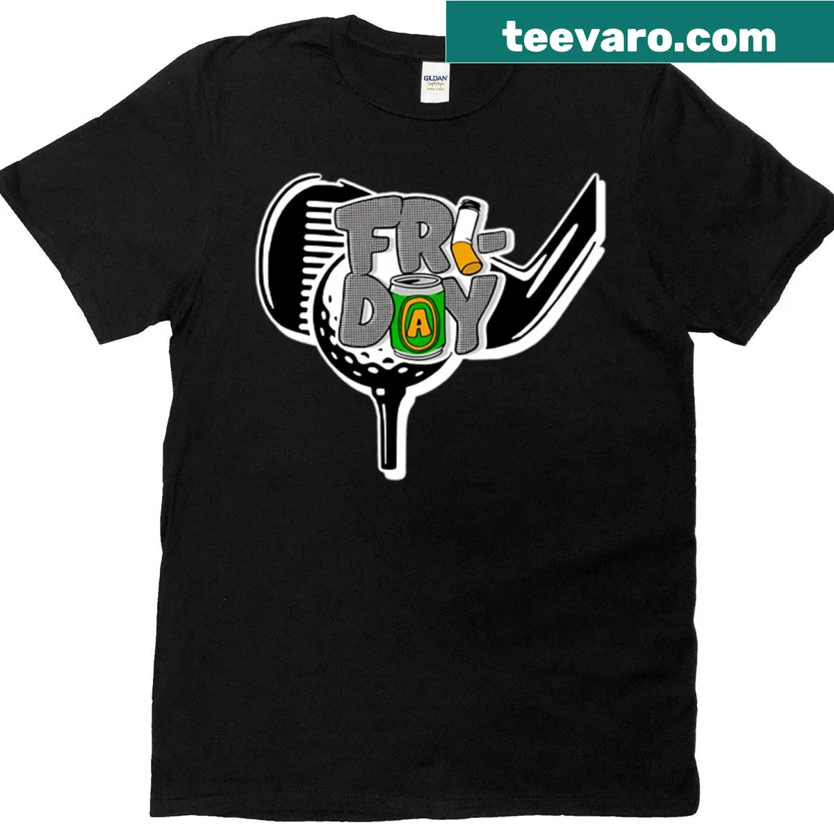 Playful golf-themed design celebrating Friday fun — on a men's t-shirt