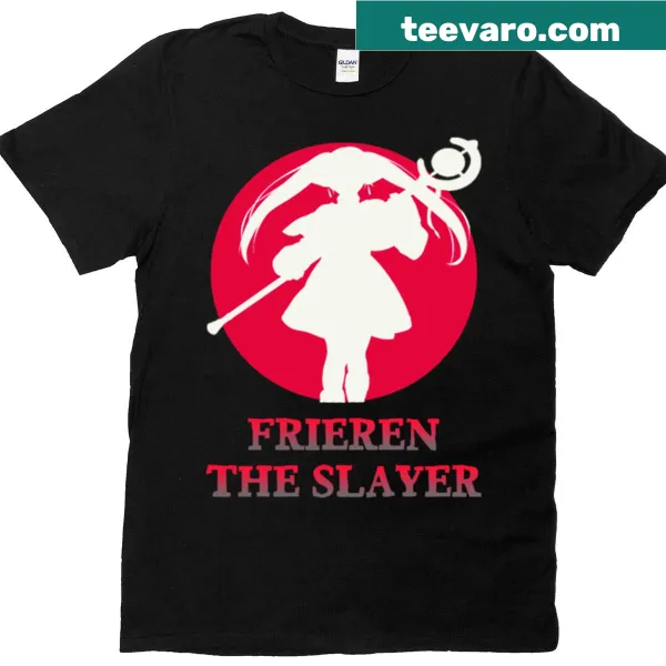 Silhouette T-shirt of Frieren against a red moon