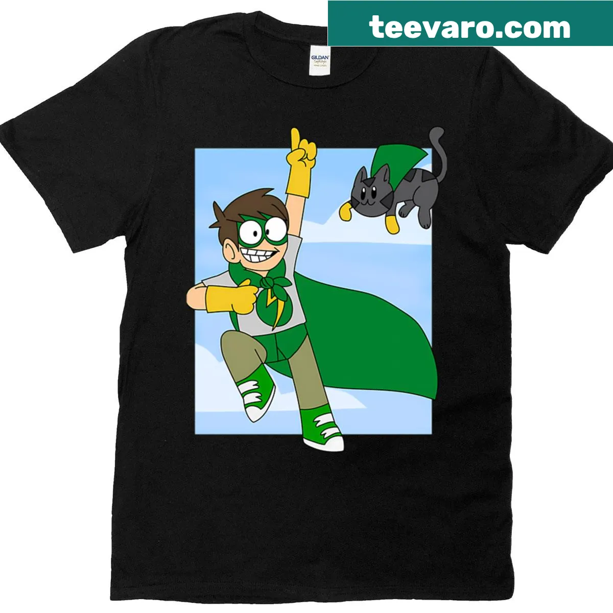 Vintage cartoon Fun Dead logo graphic on a movie-themed t-shirt — on a men's t-shirt