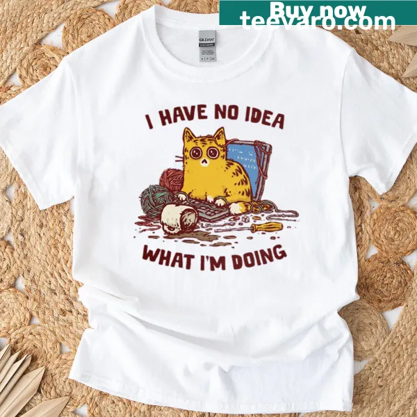 Confused cat meme graphic on a humorous T-shirt