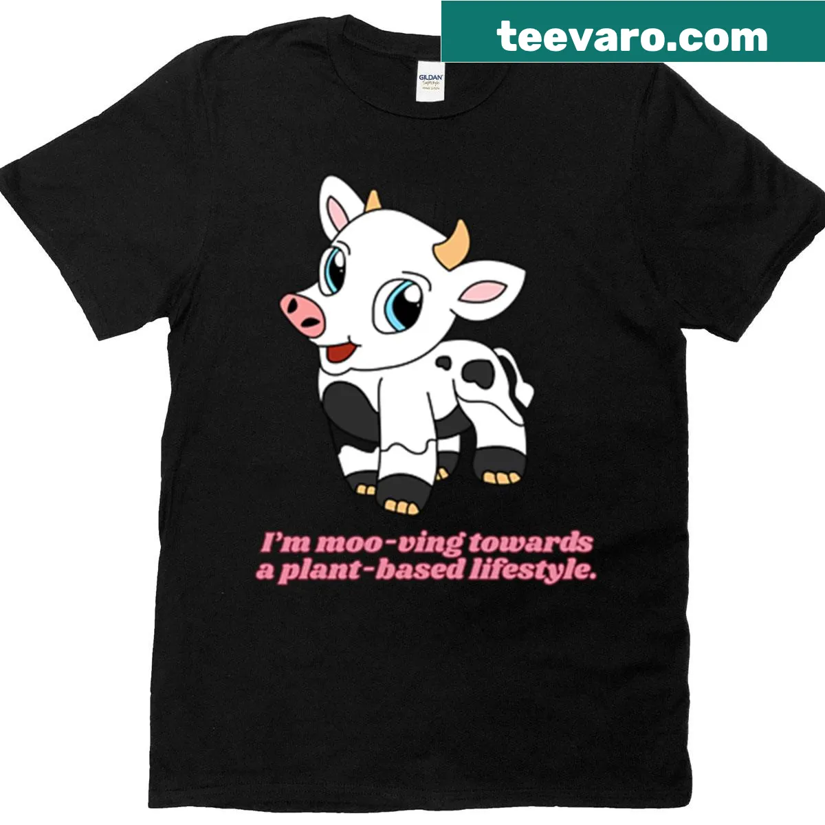 Humorous cow pun design about a plant-based lifestyle on a t-shirt — on a men's t-shirt