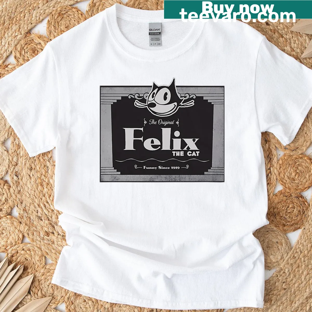 Retro cat movie design reminiscent of 80s and 90s cartoons — on a men's t-shirt