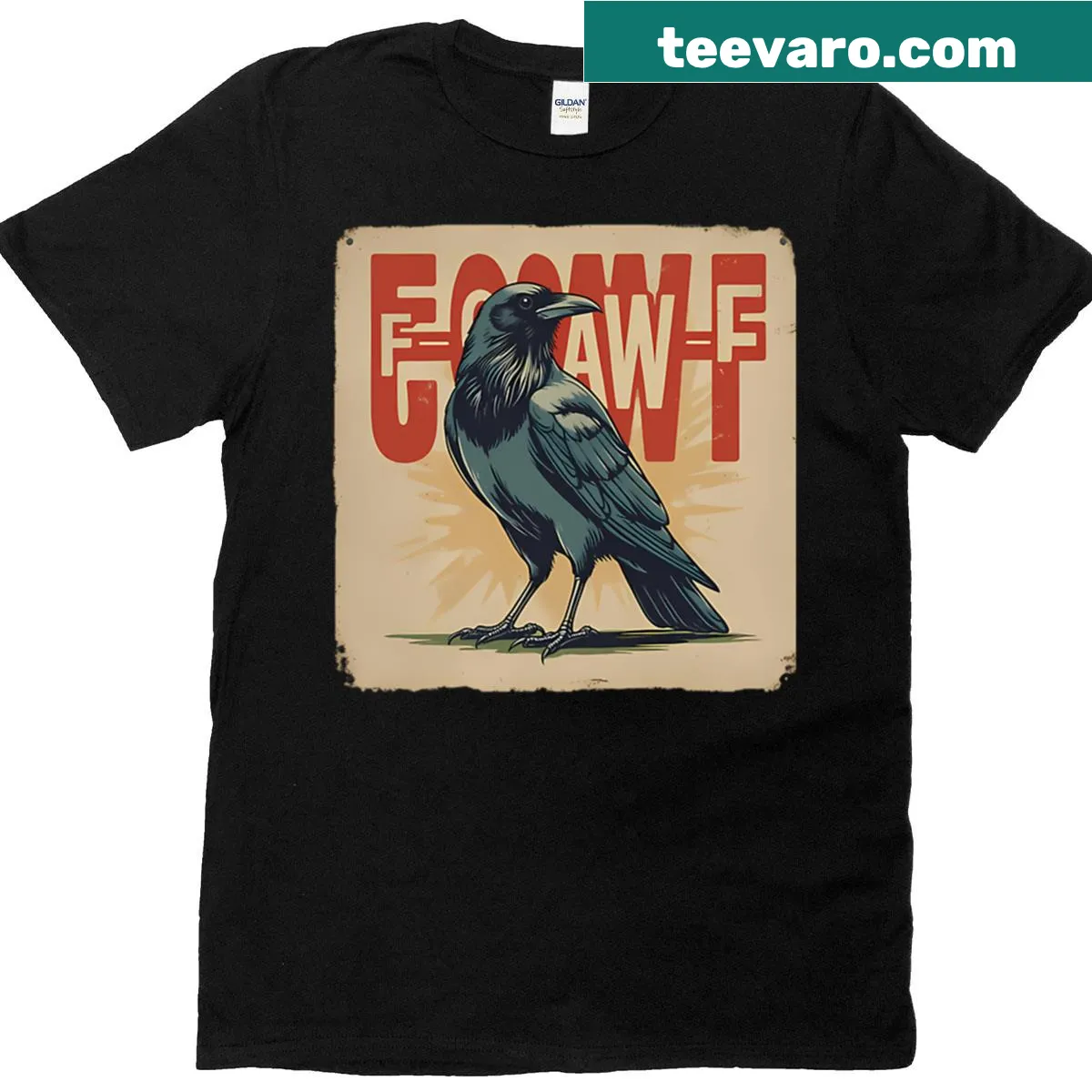 Humorous gothic typography featuring a clever crow — on a men's t-shirt