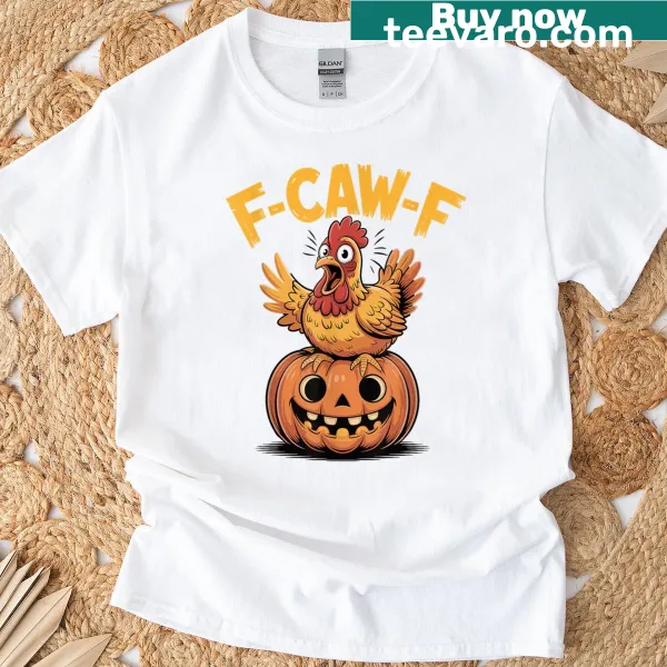 Funny rooster and pumpkin graphic t-shirt for Halloween