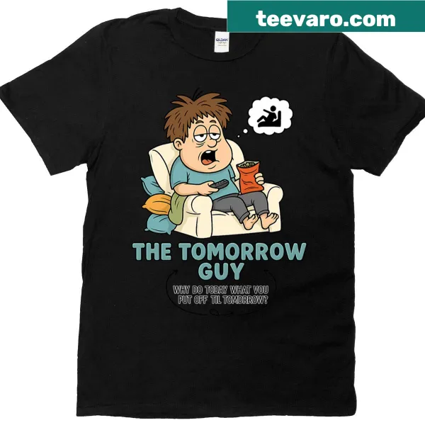 Graphic tee featuring a humorous procrastination meme for gamers.