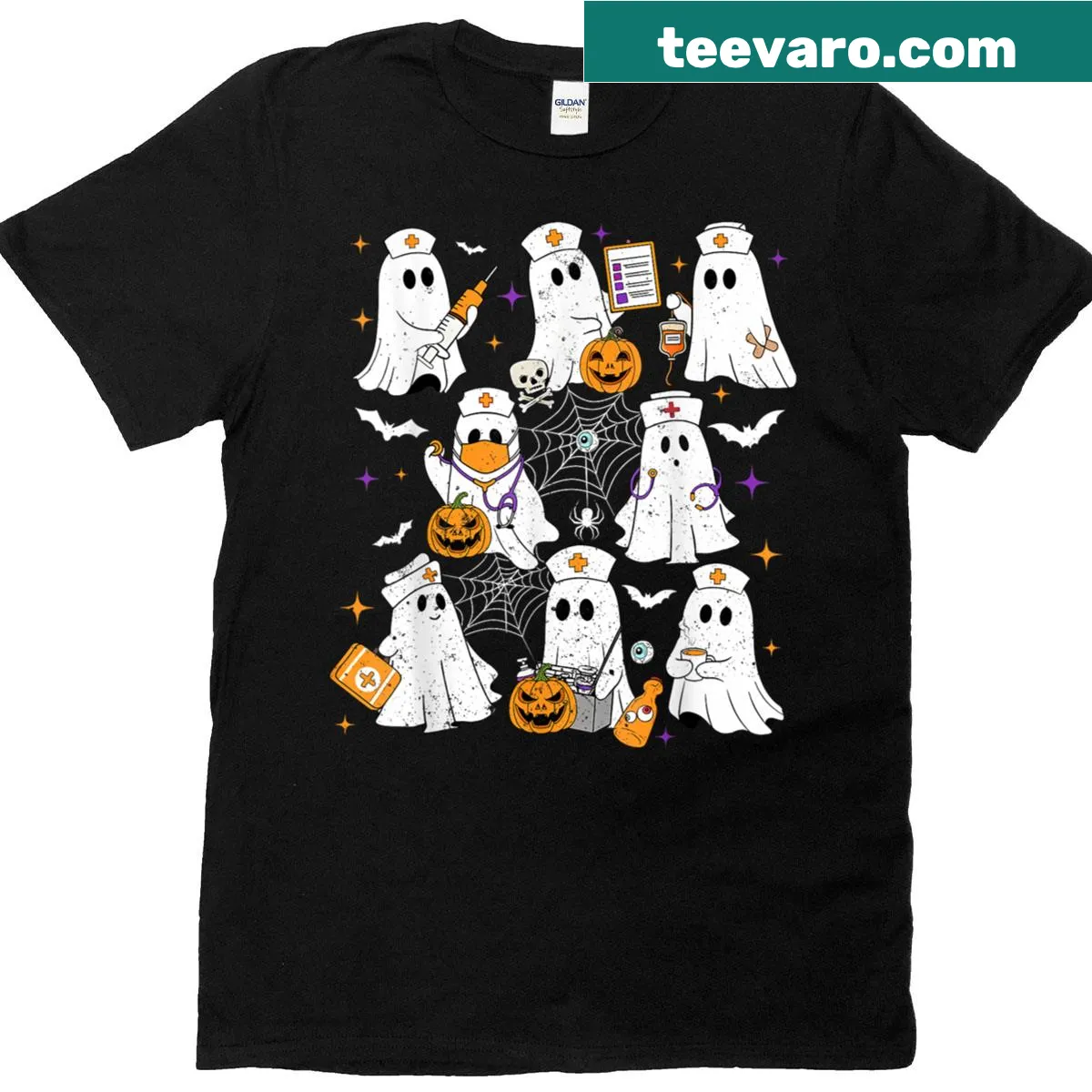 Humorous ghost and stethoscope graphic on a nurse-themed shirt — on a men's t-shirt