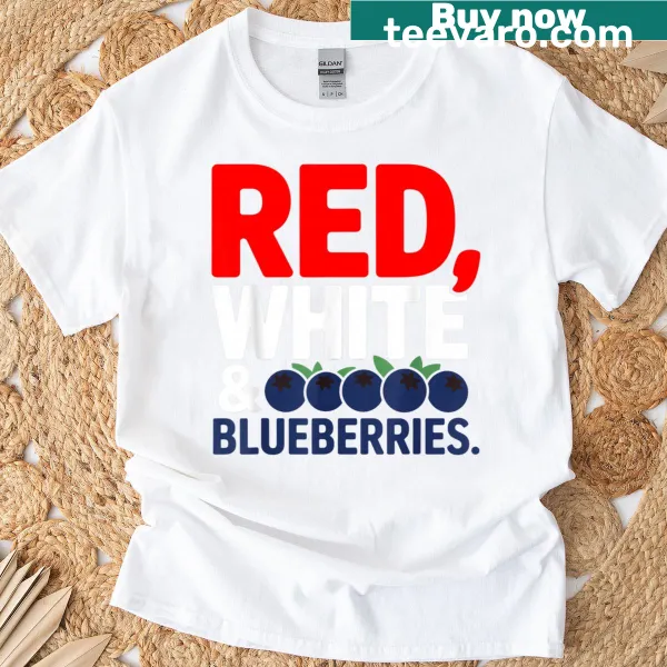 Patriotic T-shirt with red, white, and blueberries pun
