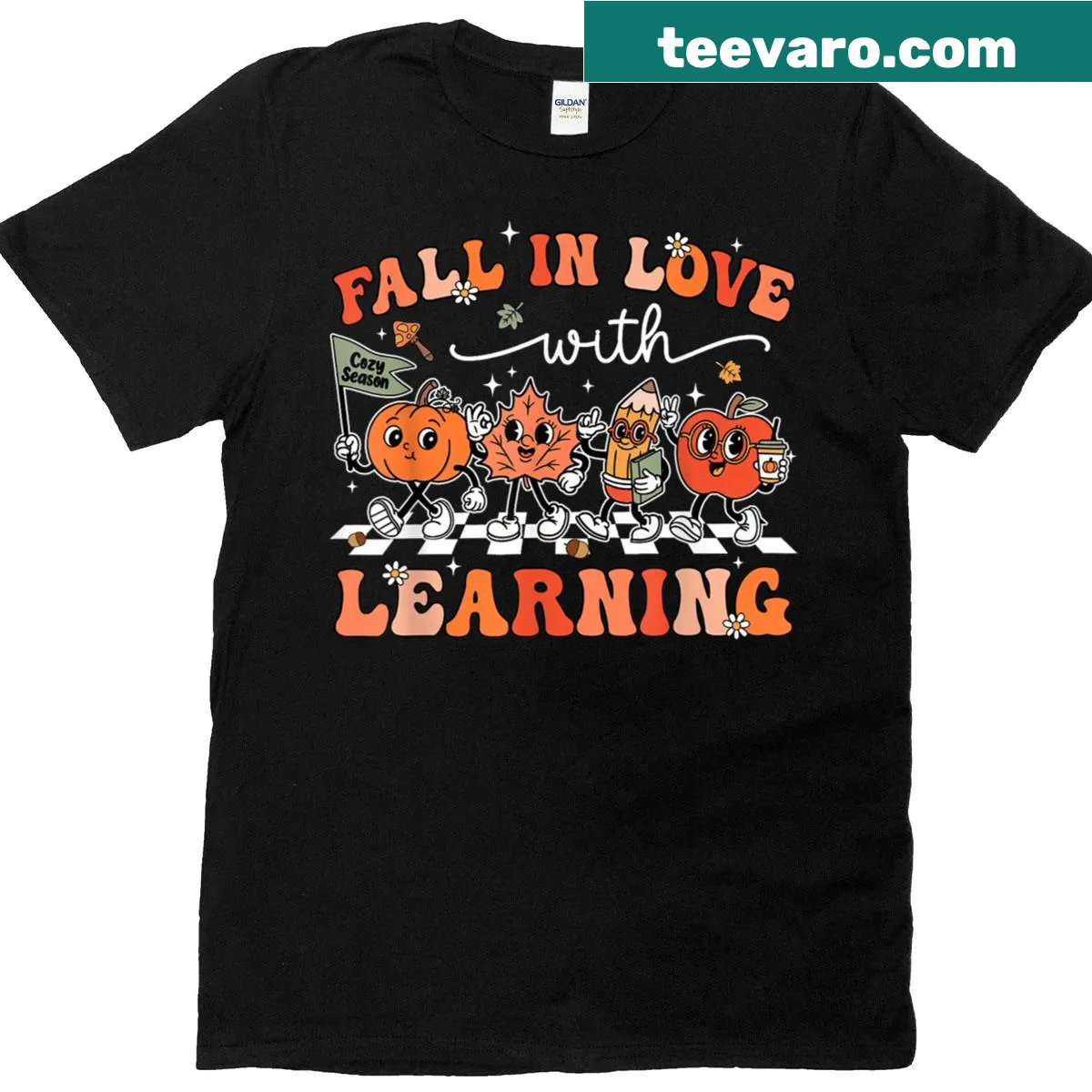 Fun teacher T-shirt with a pumpkin graphic and learning phrase — on a men's t-shirt