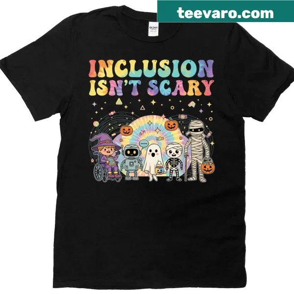 Funny Halloween shirt for teachers featuring a ghost and text about inclusion