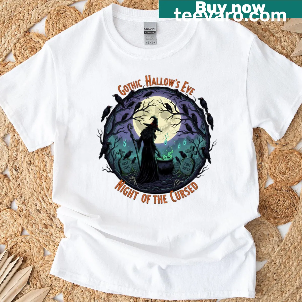 Gothic-themed Halloween t-shirt with intricate design — on a men's t-shirt