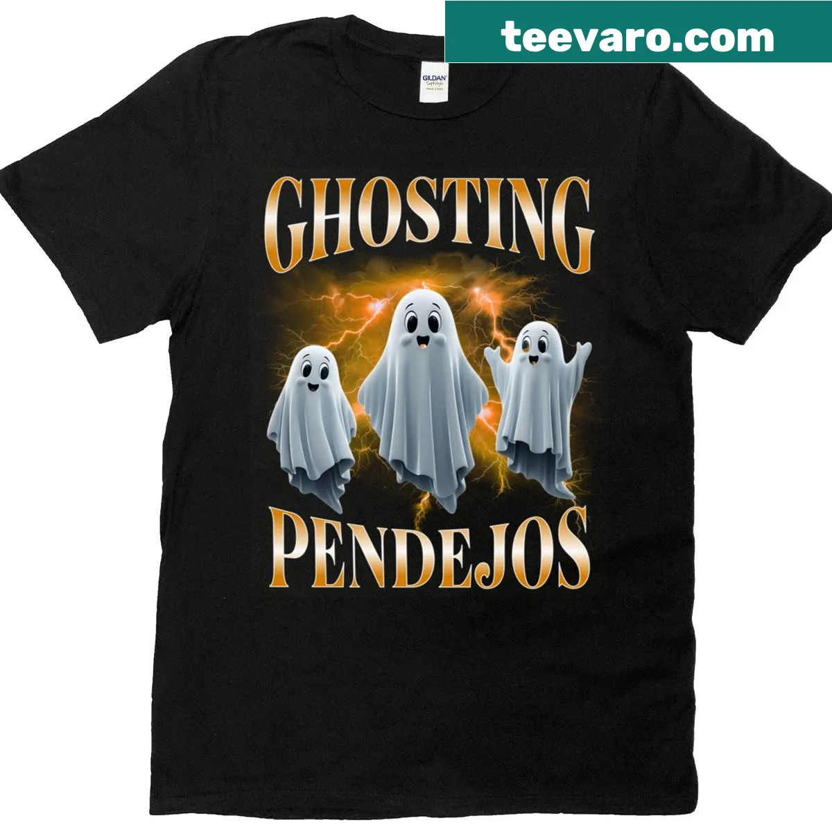 Vintage distressed T-shirt with 'Ghosting Pendejos' text — on a men's t-shirt