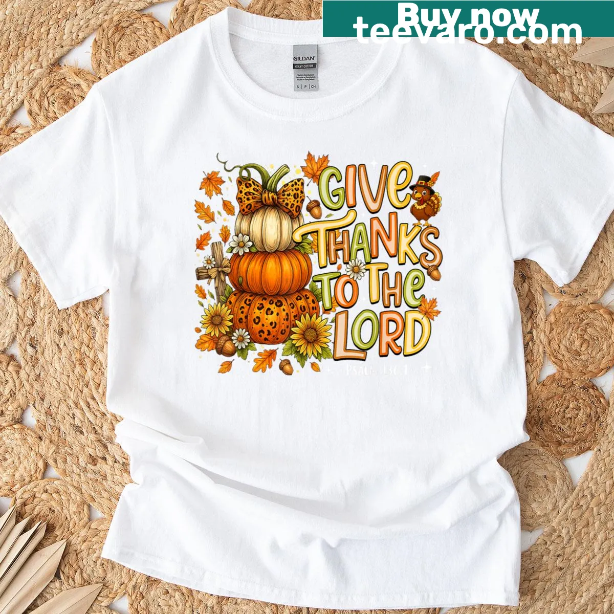 Thanksgiving T-shirt with a pumpkin and faith message — on a men's t-shirt