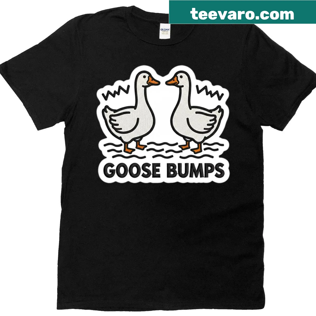 Whimsical t-shirt featuring the phrase 'Goose Bumps' — on a men's t-shirt