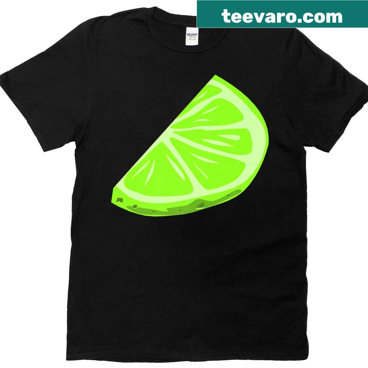 Illustrated lime slice design on a Halloween-themed t-shirt — on a men's t-shirt