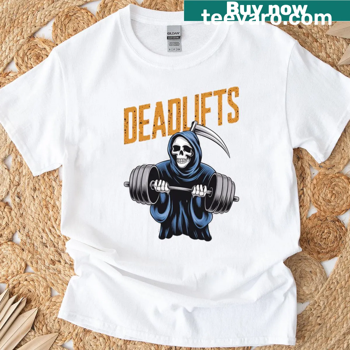 Humorous oversized gym T-shirt with funny meme graphics — on a men's t-shirt