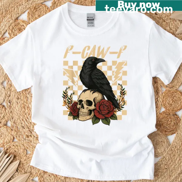 Black raven t-shirt with F-caw-f emblem and checkered design