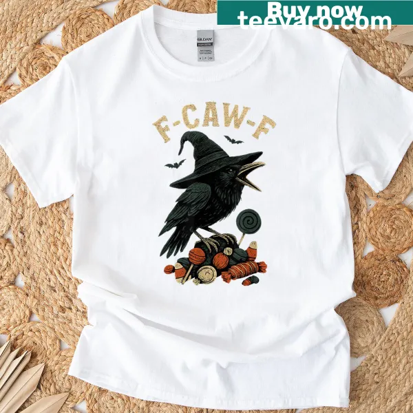Halloween crow and F Caw F text on T-shirt