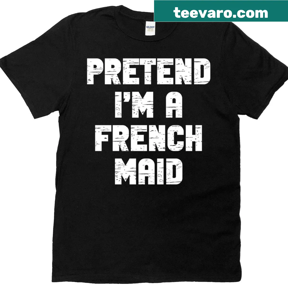 Funny Halloween shirt with French Maid costume wording and graphics. — on a men's t-shirt