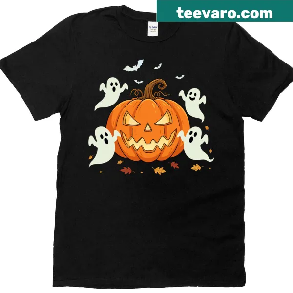 Whimsical ghosts and pumpkins design for Halloween t-shirt