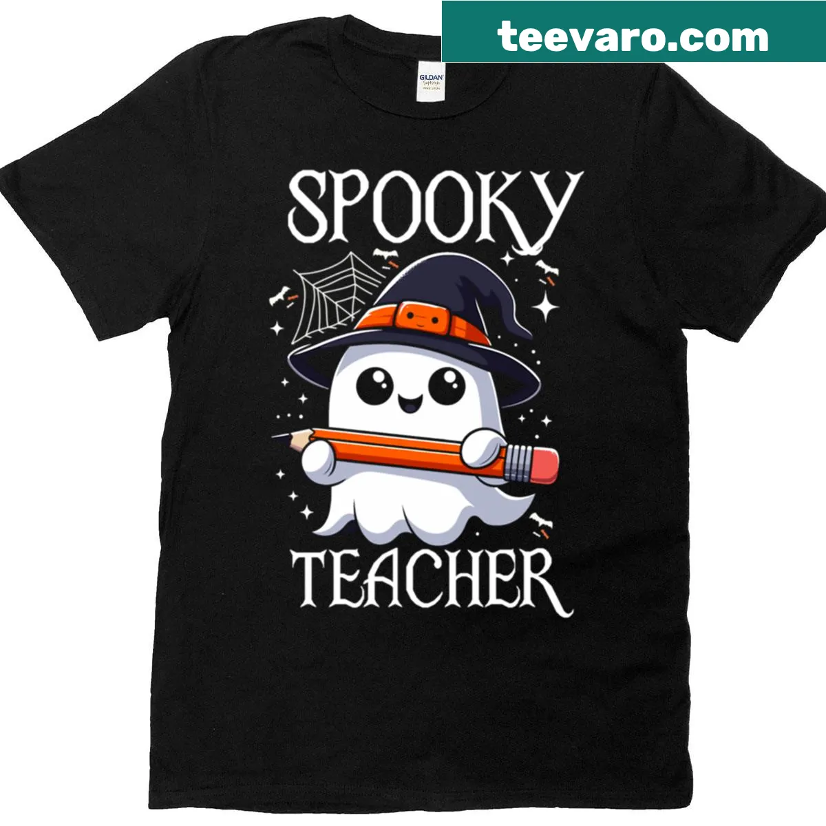Funny Halloween teacher t-shirt with spooky illustrations — on a men's t-shirt
