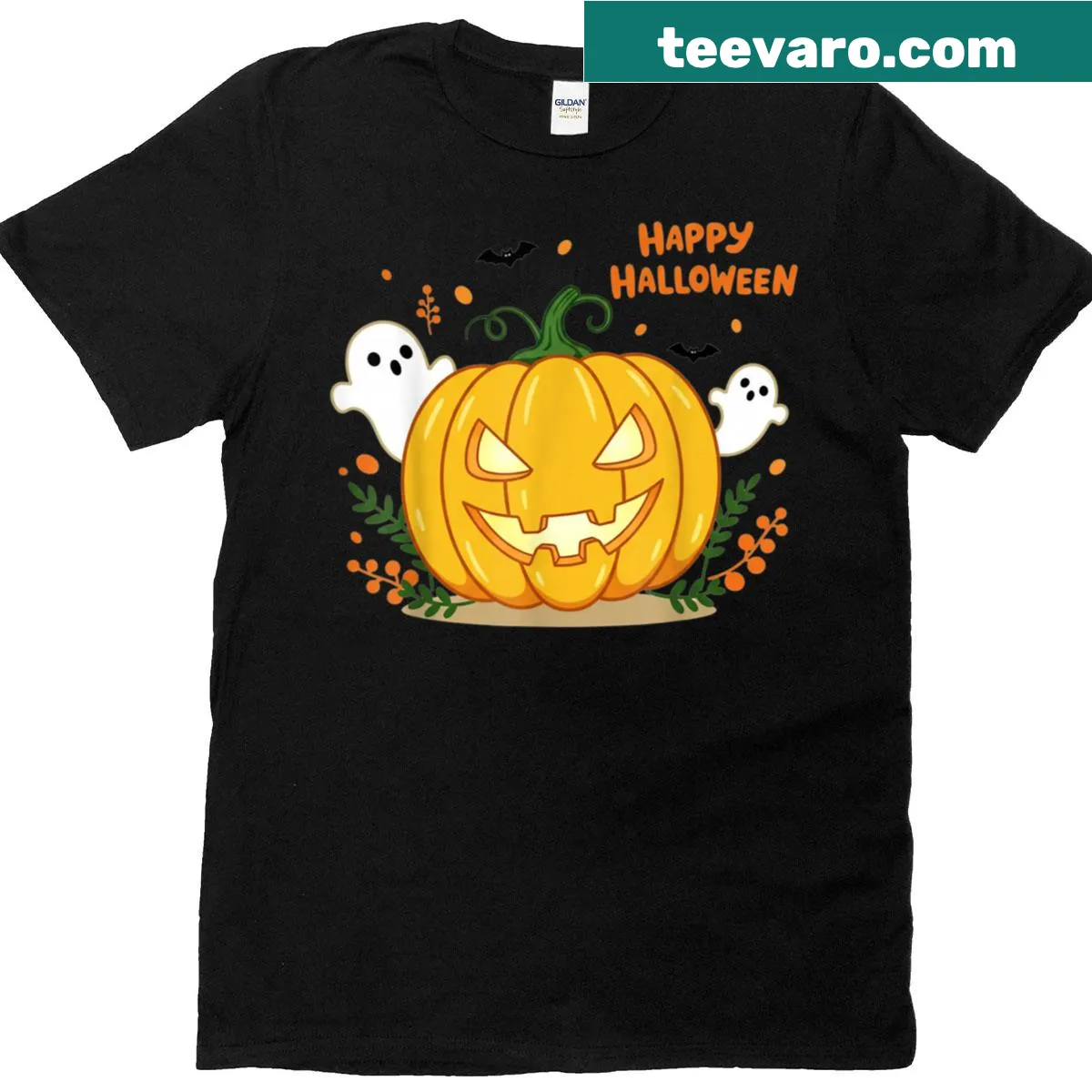 Cute Halloween T-shirt with cheerful pumpkin graphic — on a men's t-shirt