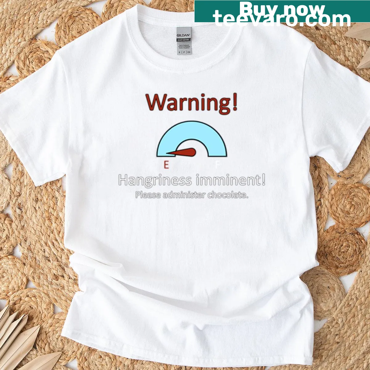 T-shirt with humorous text about being hangry and needing chocolate — on a men's t-shirt