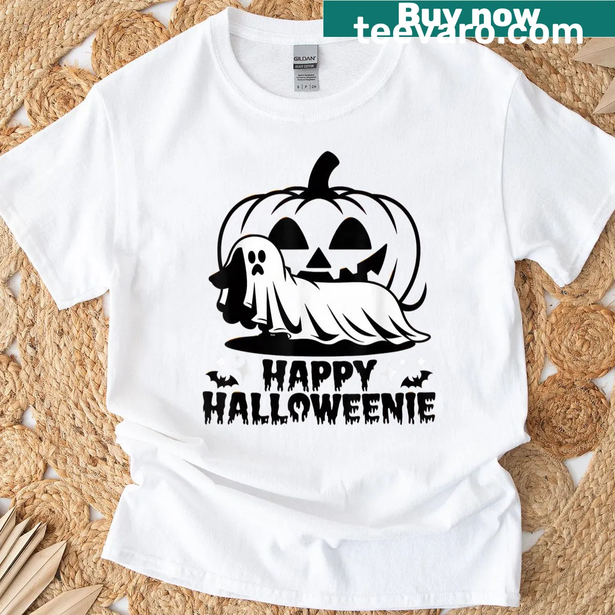 Wiener monster design for Halloween party T-shirt — on a men's t-shirt