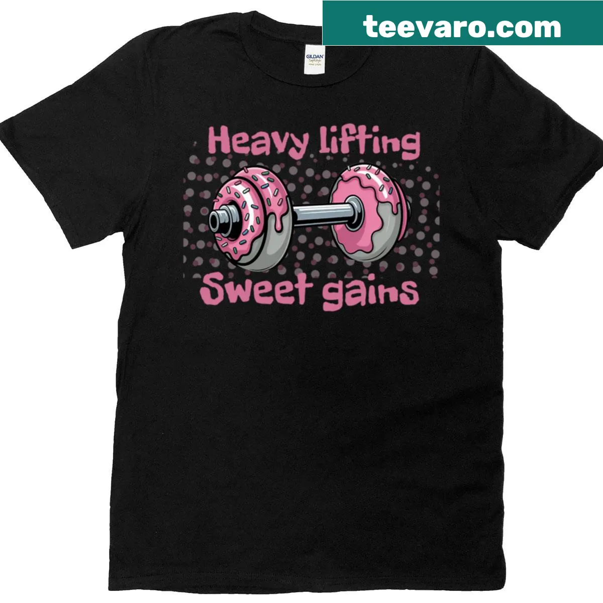 Oversized t-shirt with donut and dumbbell graphic for fitness lovers — on a men's t-shirt