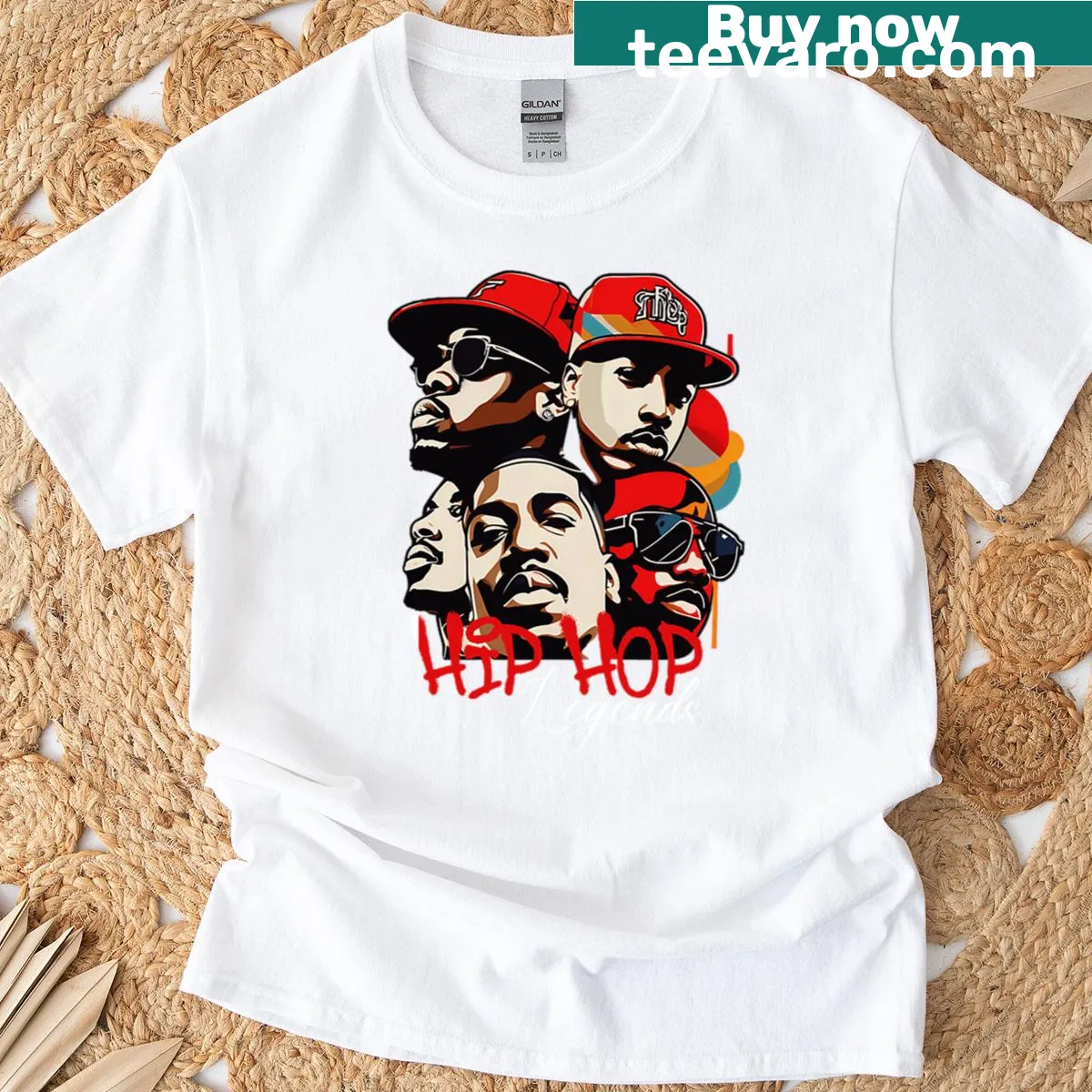 Stylish t-shirt featuring a tribute to hip-hop legends — on a men's t-shirt
