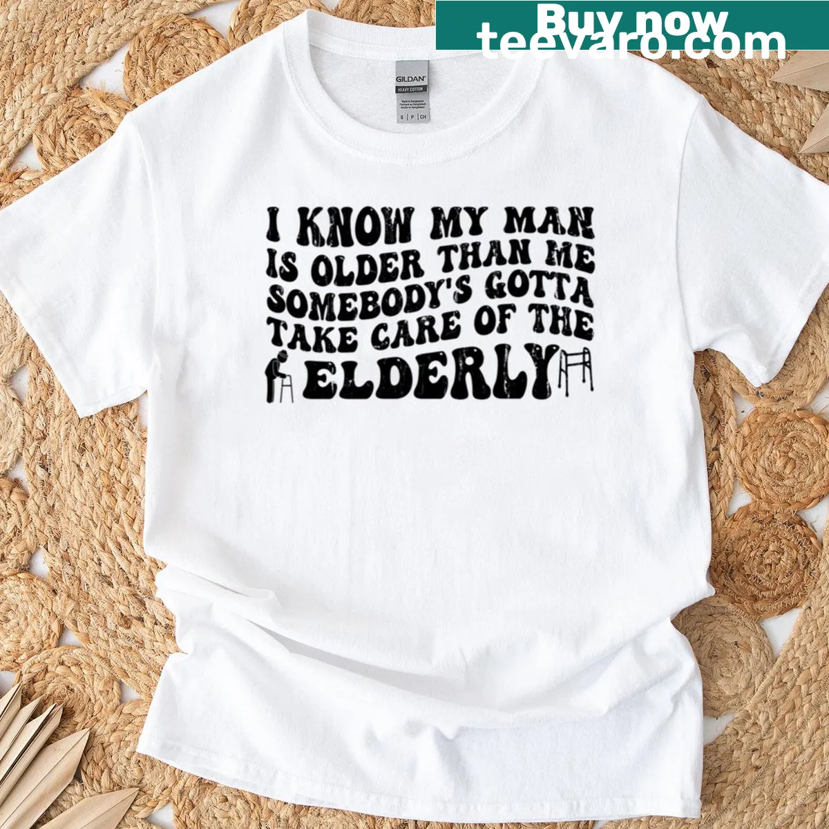 Funny text about age difference in a relationship on a t-shirt — on a men's t-shirt