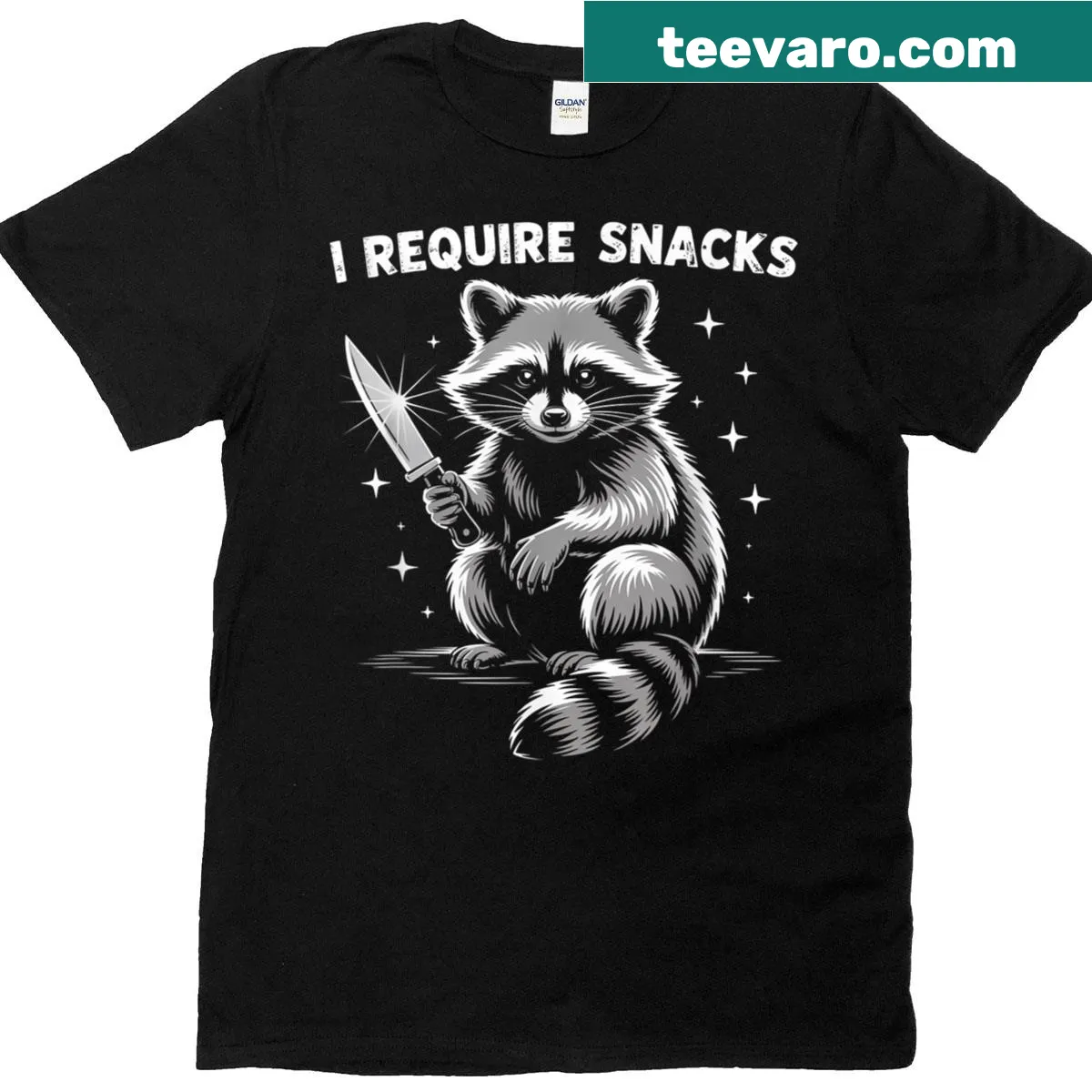 Funny raccoon-themed Halloween costume t-shirt for snack lovers — on a men's t-shirt