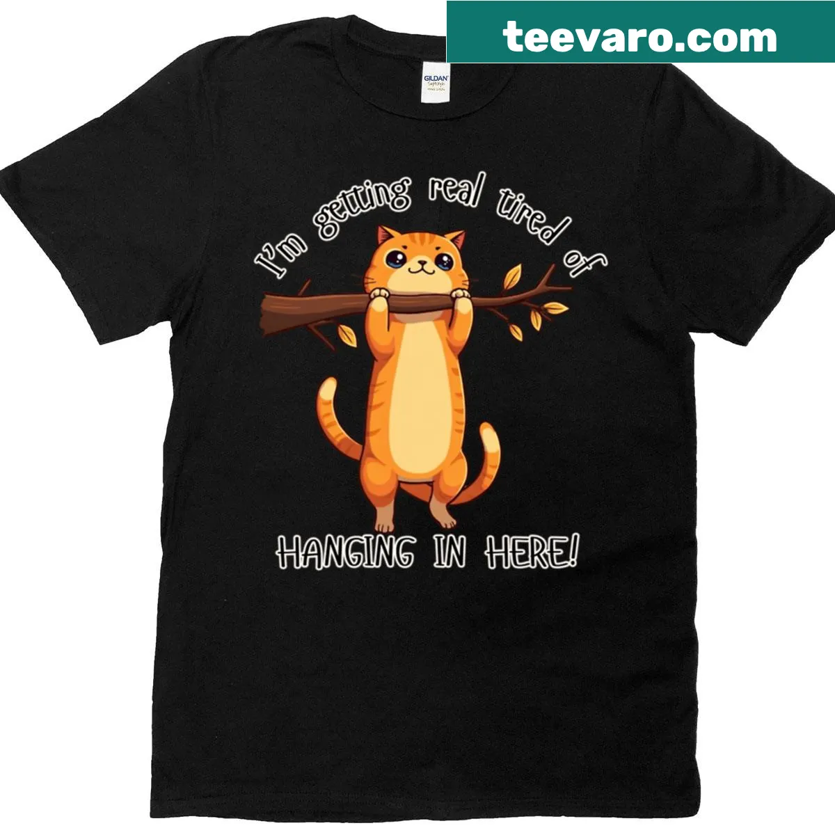 Funny cat t-shirt with humorous text about feline boredom — on a men's t-shirt