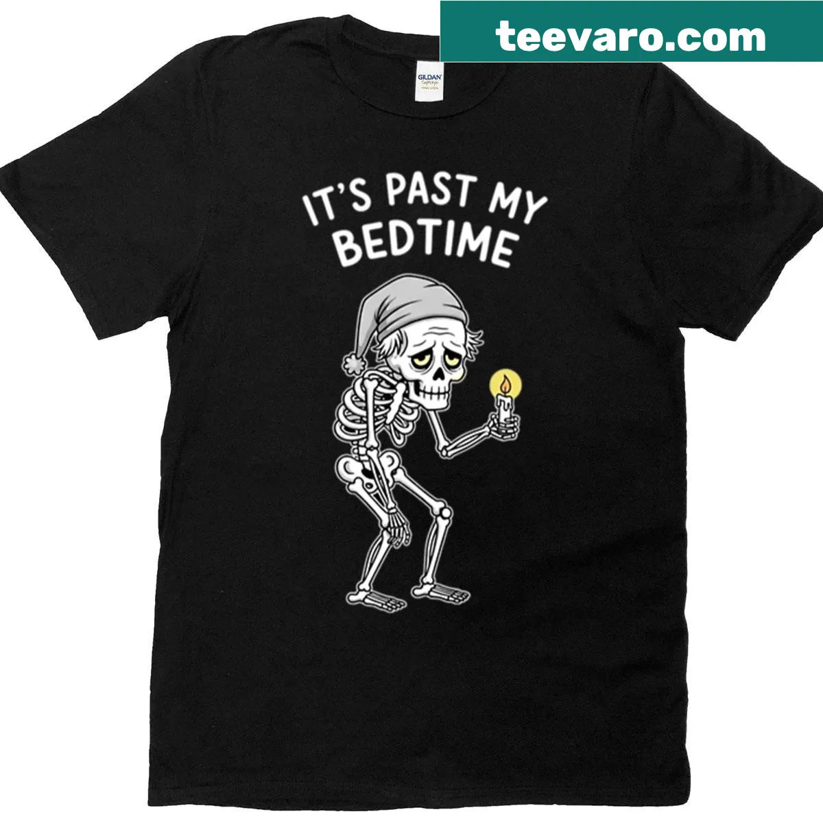 Playful t-shirt with the phrase 'It's Past My Bedtime' in fun typography — on a men's t-shirt