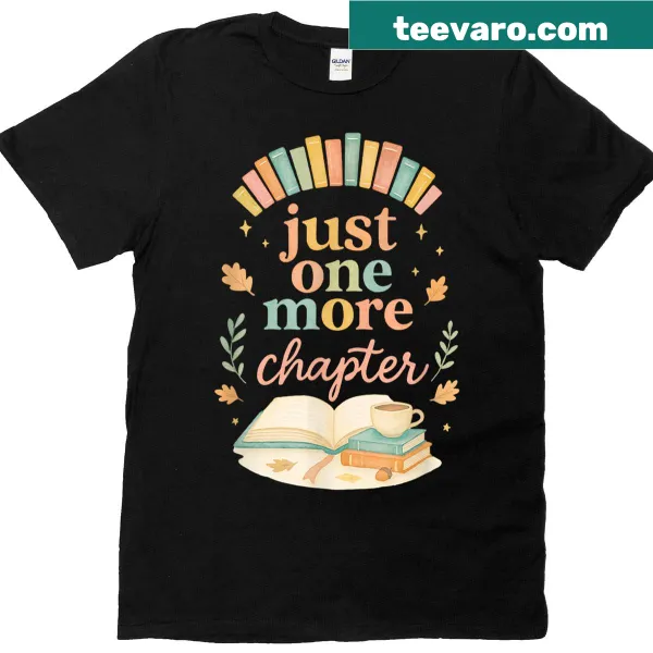 Cozy book lover t-shirt with whimsical reading phrase and coffee graphic