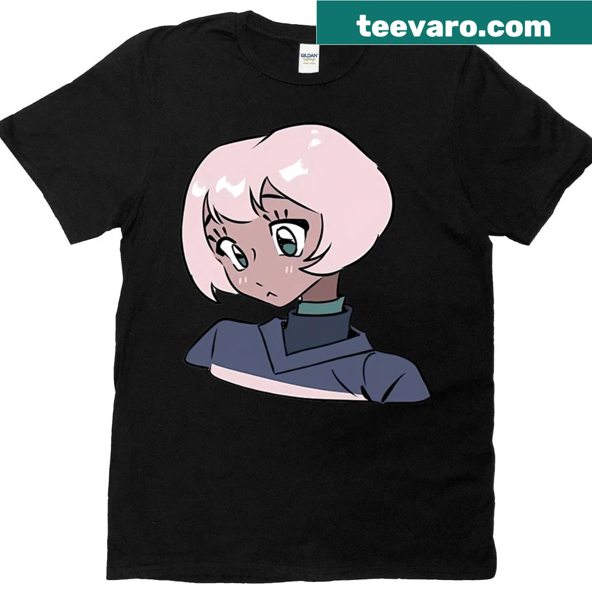 Cute kawaii T-shirt featuring cartoon teal eyes design — on a men's t-shirt