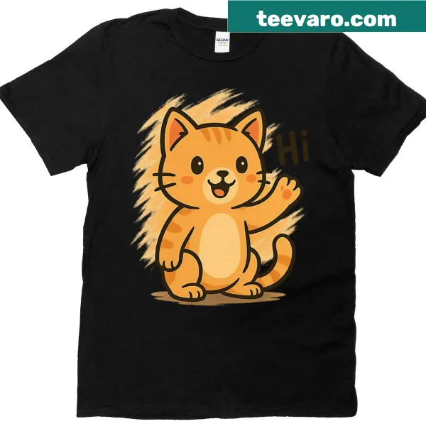 Cute kitty illustration t-shirt with waving design