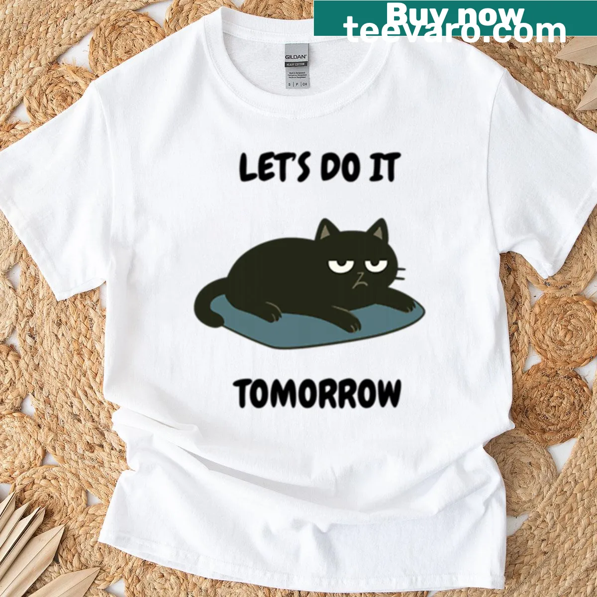 Funny T-shirt featuring a lazy cat quote — on a men's t-shirt