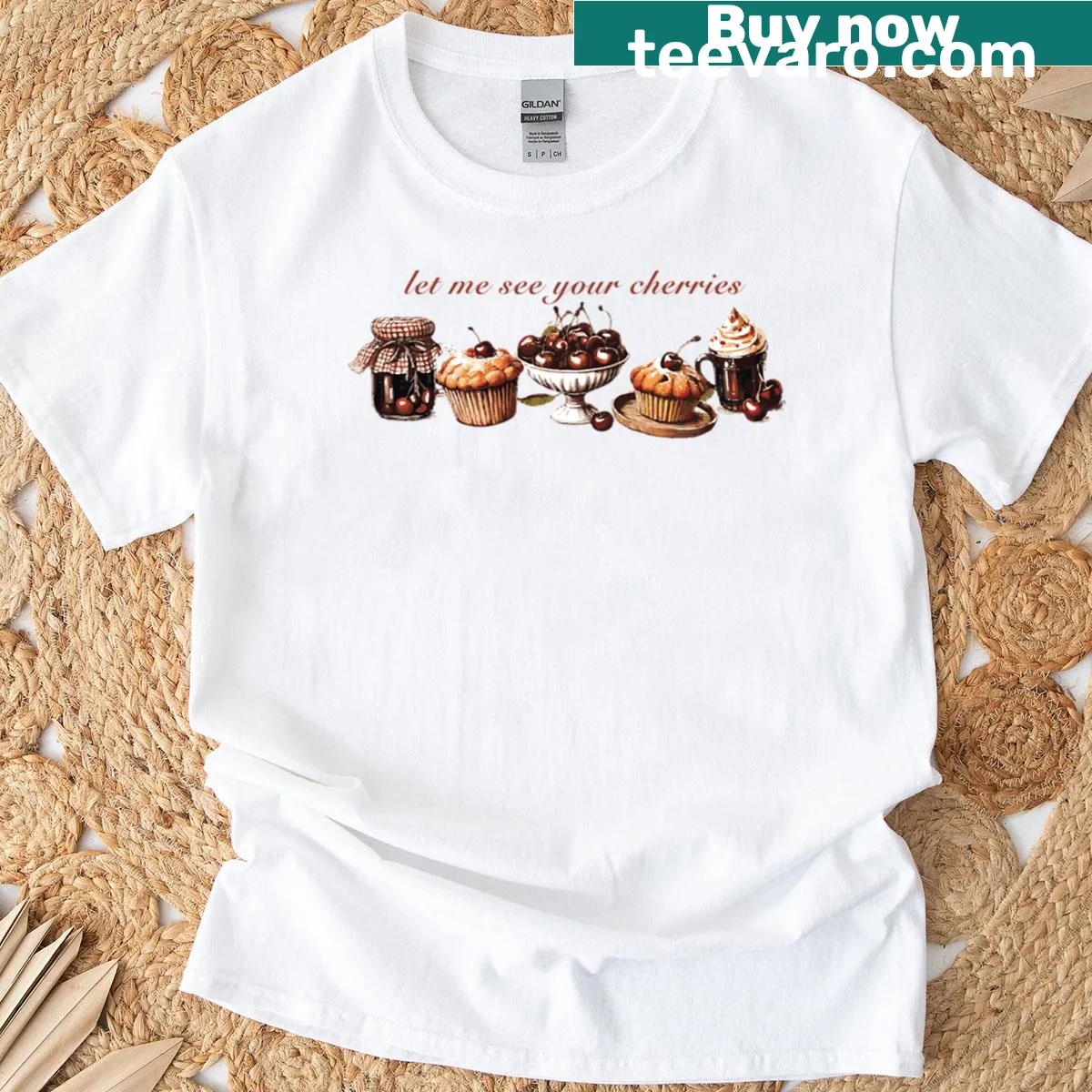 Funny foodie t-shirt with cherry illustration and humorous text — on a men's t-shirt
